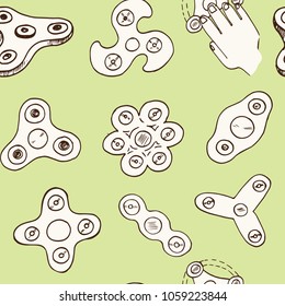 Spinner hand drawn doodle seamless pattern. Sketches. Vector illustration for design and packages product. Symbol collection.