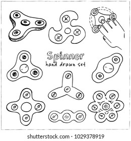 Spinner hand drawn doodle set. Sketches. Vector illustration for design and packages product. Symbol collection.