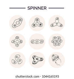 Spinner hand drawn doodle set. Sketches. Vector illustration for design and packages product. Symbol collection.