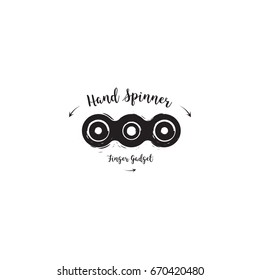 Spinner hand drawn lettering label. Modern brush calligraphy logo, emblems and icons, cards for spinner. Vector orange element for design. Fidget toy