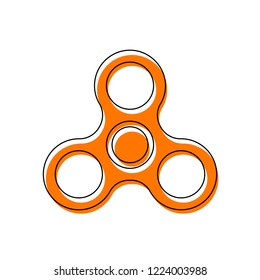 Spinner icon. Toy for stress relief. Isolated icon consisting of black thin contour and orange moved filling on different layers. White background