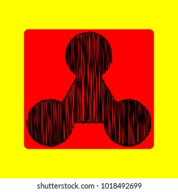 Spinner icon. Vector. Black scribble icon in red container with rounded corners at yellow background. Isolated.