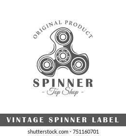 Spinner label isolated on white background. Design element. Template for logo, signage, branding design. Vector illustration