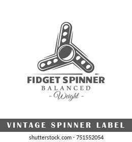 Spinner label isolated on white background. Design element. Template for logo, signage, branding design. Vector illustration