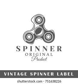 Spinner label isolated on white background. Design element. Template for logo, signage, branding design. Vector illustration