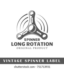 Spinner label isolated on white background. Design element. Template for logo, signage, branding design. Vector illustration