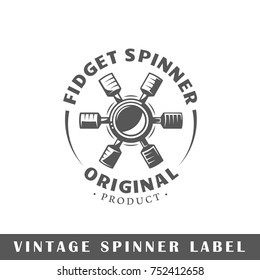 Spinner label isolated on white background. Design element. Template for logo, signage, branding design. Vector illustration