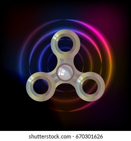 Spinner metal rotated. volume. With highlights on a dark colored background. Rotation speed. Illustration for your design.