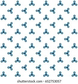 Spinner. A pattern of blue spinners. Spinners spinning on a white background. The object is isolated. Flat style. A modern antistress toy for recreation. Play with your fingers. Vector illustration