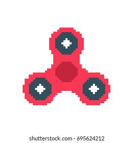 Spinner pixel art. Fidget finger toy pixelated. Anti stress hand toy on white background