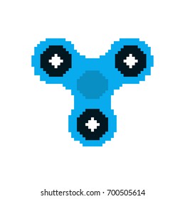 Spinner pixel art. Fidget finger toy pixelated. Anti stress hand toy on white background