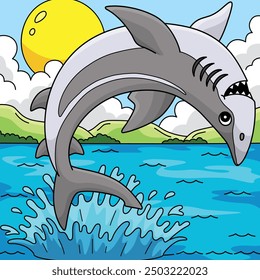 Spinner Shark Colored Cartoon Illustration