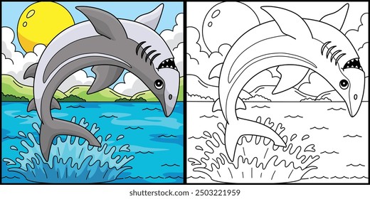 Spinner Shark Coloring Page Colored Illustration