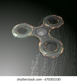 Spinner silver iron in the fire. volume. With highlights on a gray background. Illustration for your design.