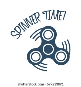 Spinner time text with trendy stress relieving toy isolated on white background. Symbol for your web site design, logo, app