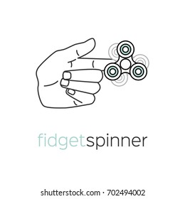 Spinner. A toy for stress relief and a hand. Linear vector illustration.