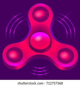Spinner vector. Toy for stress in disco stile on purple background.