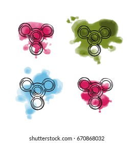 Spinner watercolor sketch set. Illustration isolated on blue background