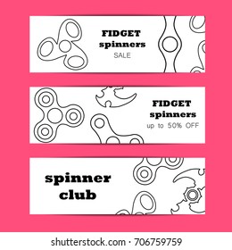 Spinners banner in simple style for web, print and creative design. Vector illustration