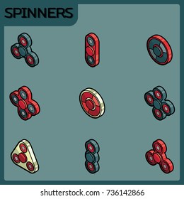 Spinners color outline isometric icons