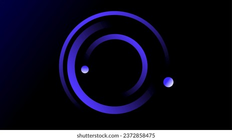 Spinning blue circle frames and glowing orbs over black copy space background