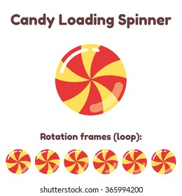 Spinning candy preloader for game, app or website. Cute loading progress animation, flat vector style.