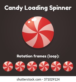 Spinning cartoon candy preloader for game, application or website. Bright and glossy loading progress animation.