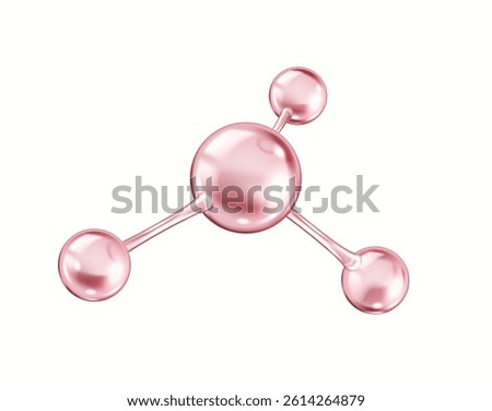 Spinning collagen molecular structure realistic vector illustration. Pink model represents protein components 3d object on white background