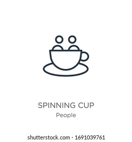 Spinning cup icon. Thin linear spinning cup outline icon isolated on white background from people collection. Line vector sign, symbol for web and mobile