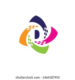 spinning D logo digital style and letter based in negative space logo design