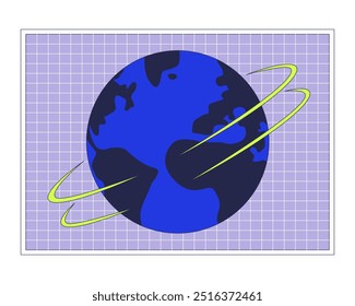 Objeto de desenho animado 2D da grade do planeta Terra em rotação. Rotação mundial contra clipart de vetor plano de elemento isolado de malha em fundo branco. Novidades das comunicações globais. Giro globo esférico. Ilustração pontual