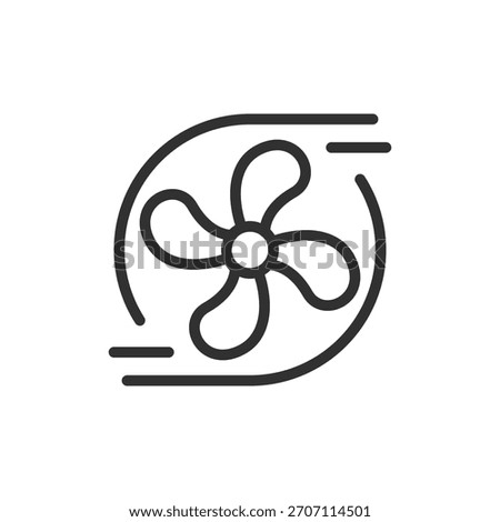 Spinning fan, linear icon. Air circulation and ventilation system. Air renewal. Line with editable stroke.