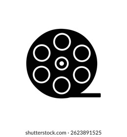 Spinning Film Reel Icon Silhouette Black Filled