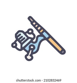 spinning fishing rod color vector doodle simple icon