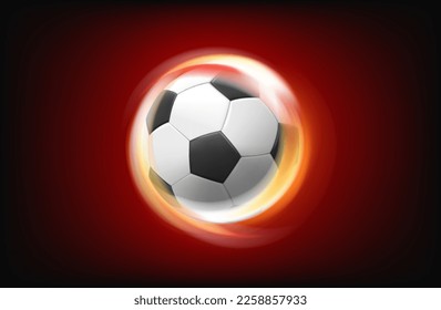 Spinning flaming soccer ball. 3d vector illustration with fire effect 