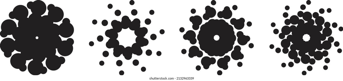 The spinning flower shape is created from round dots. Vector illustration. File Eps 8