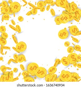 Spinning flying gold coins on white background. Sequence Isometric Coin rotation. Flat vector cartoon illustration