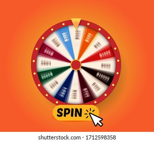 Spinning Fortune Wheel With Spin Button For Activation Rotation, Vector Graphic For Prize Game, Web Gambling