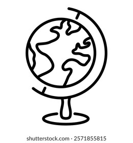 spinning globe, earth model, earth, world, global, worldwide, geography, sphere round line vector icon with editable stroke 