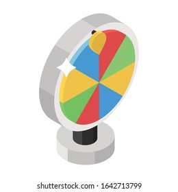 Spinning good luck roller, isometric icon of fortune wheel vector design 