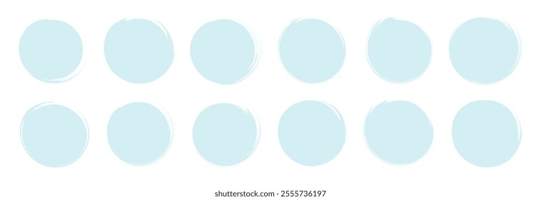 Spinning light blue circles vector collection. Winter sale promo background. Grungy round shapes. Set of circular squiggles. Hand-drawn round stamps. Design elements for Christmas logo, label, emblem