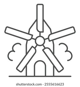 Spinning mill isometric icon, wheat production concept. Vector graphics. Air pressure windmill sign on white background, outline style icon for mobile or web design