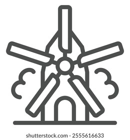 Spinning mill line icon, wheat production concept. Vector graphics. Air pressure windmill sign on white background, outline style icon for mobile or web design