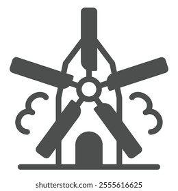 Spinning mill solid icon, wheat production concept. Vector graphics. Air pressure windmill sign on white background, outline style icon for mobile or web design