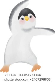 Spinning Penguins in Winter Wonderland: Charming Hand-Drawn Watercolor Art