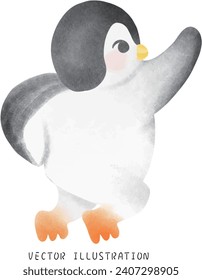 Spinning Penguins in Winter Wonderland: Charming Hand-Drawn Watercolor Art