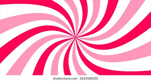 Plano de fundo das linhas radiais giratórias. Papel de parede de explosão de sol curvo rosa. Abstrato deformado raios de sol e vigas de textura cômica. Fundo de verão vintage para cartazes, banners, modelos. Ilustração vetorial