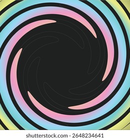 Spinning Rainbow Twist with Thin Lines onto Black Background, Flat Style