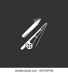 Spinning rod icon isolated on black background. Spinning rod vector logo. Flat design style. Modern vector pictogram for web graphics - stock vector