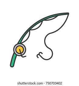 Spinning rod and reel combo color icon. Fishing equipment. Isolated vector illustration